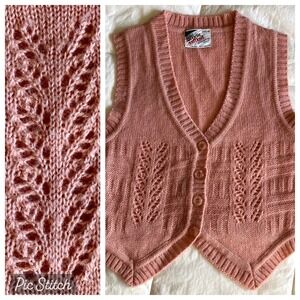 Vtg 70s Softknit Button Up Sweater Vest Womens M (S) Rose Pink Soft Girl Cottage